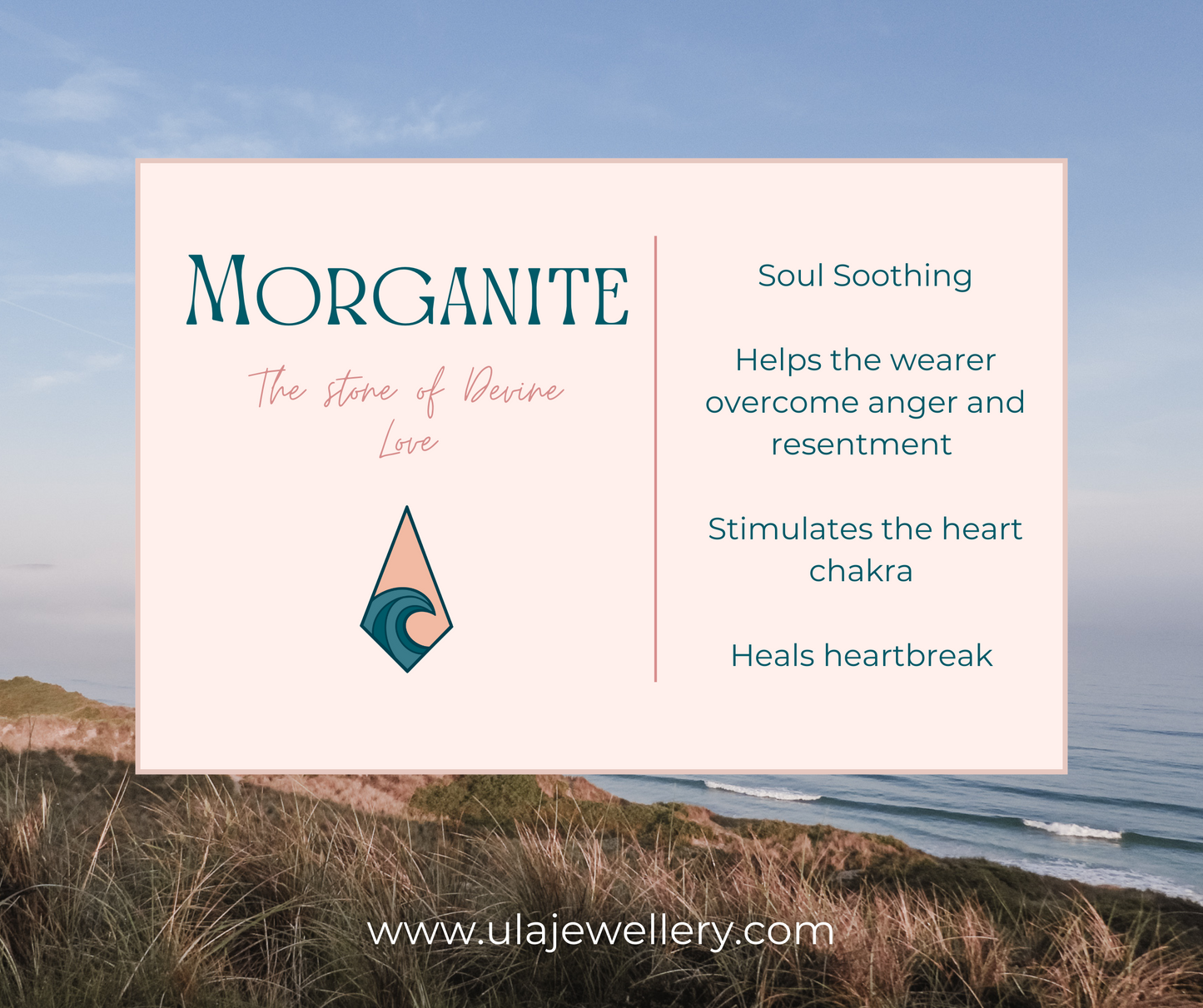 morganite crystal healing properties infographic by Ula Jewellery