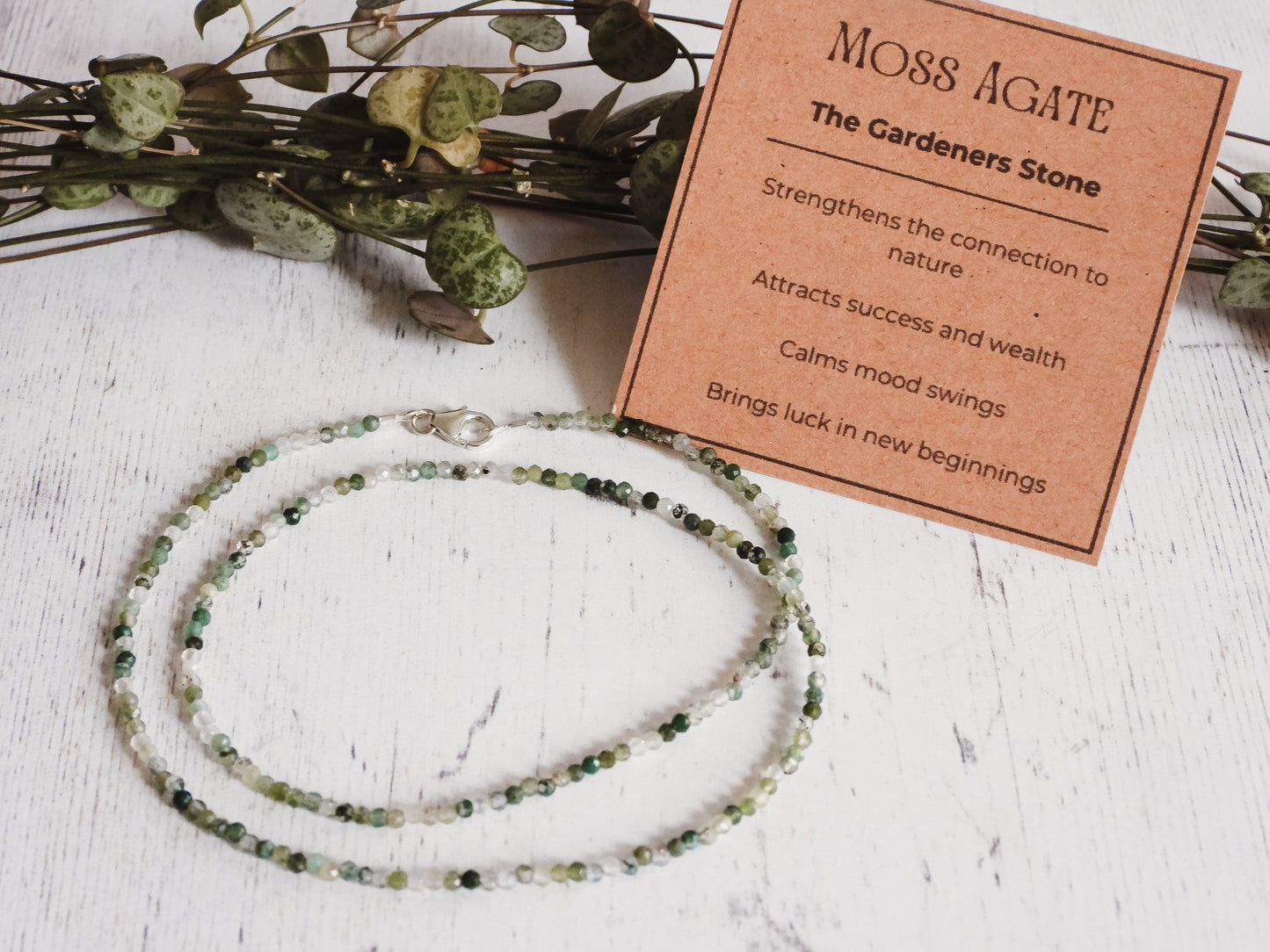Dainty Moss Agate "Gardeners Stone" Gemstone Necklace | Faceted Beads