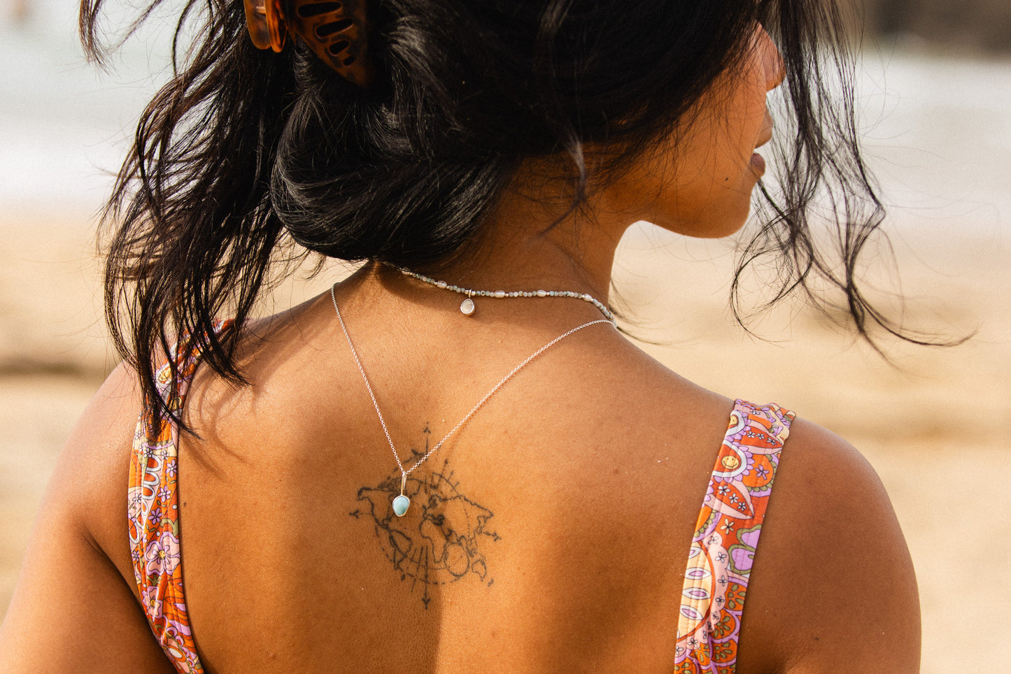 Dainty Larimar & Wave Charm Necklace | Morvoren Collection