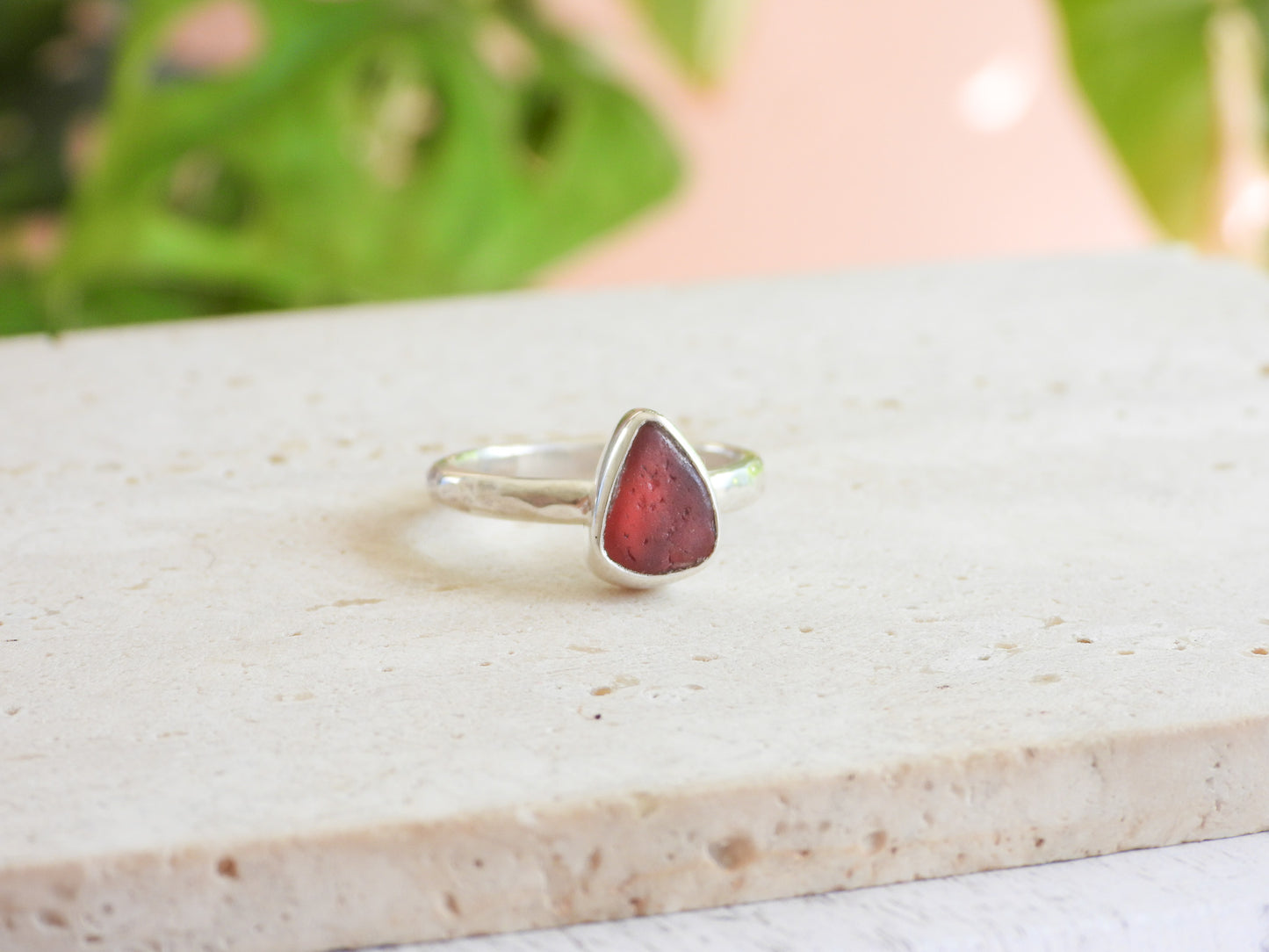 Rare Pink Seaglass Ring | Recycled silver 925 | Size O