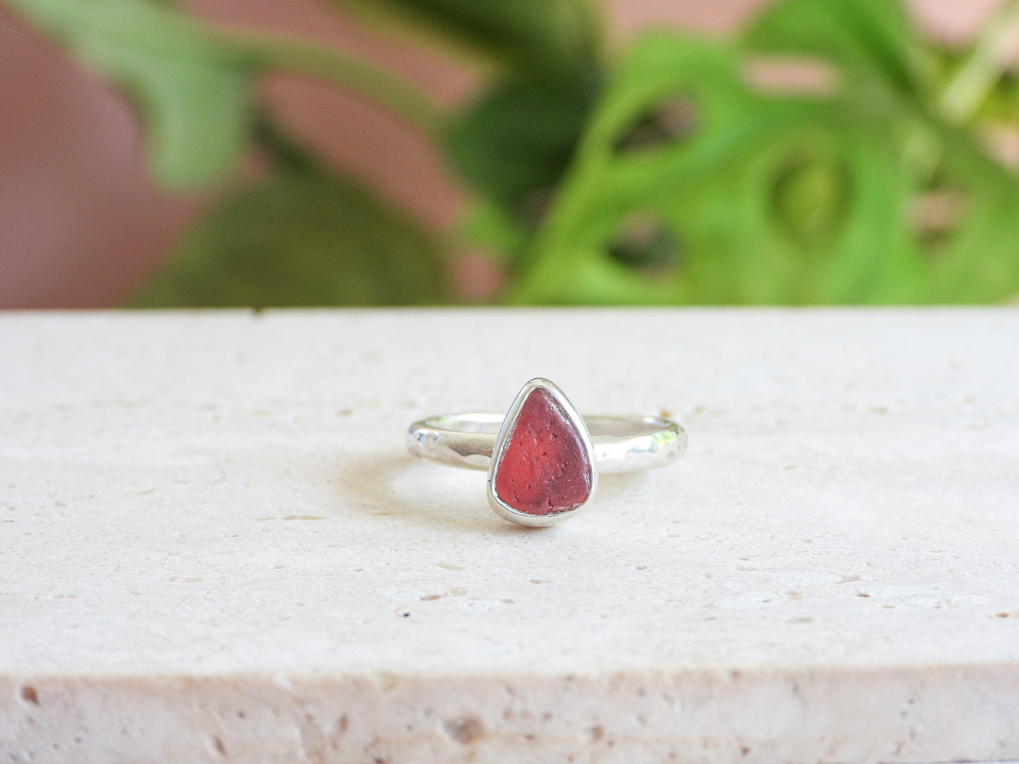 Rare Pink Seaglass Ring | Recycled silver 925 | Size O