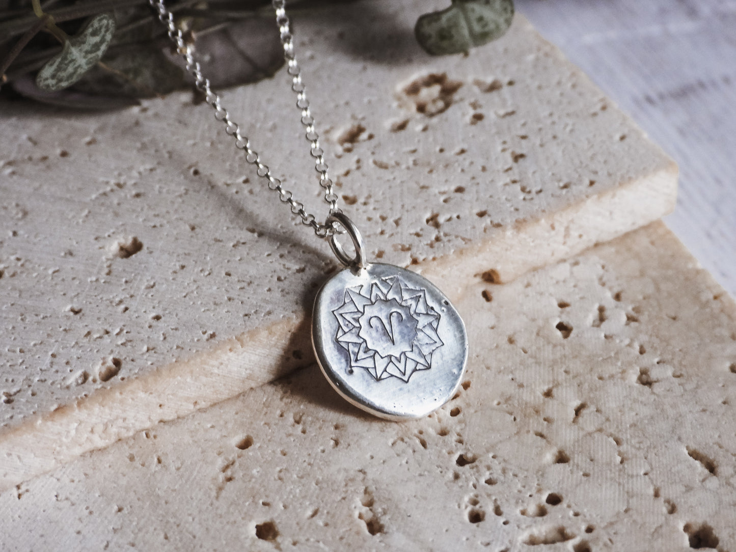 unique handmade and personalised Aries star sign necklace in sterling silver