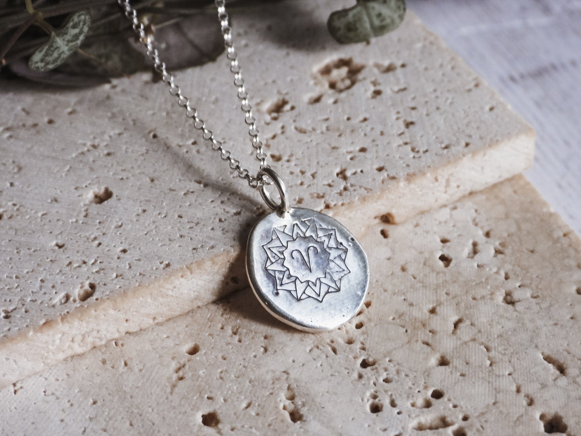 unique handmade and personalised Aries star sign necklace in sterling silver