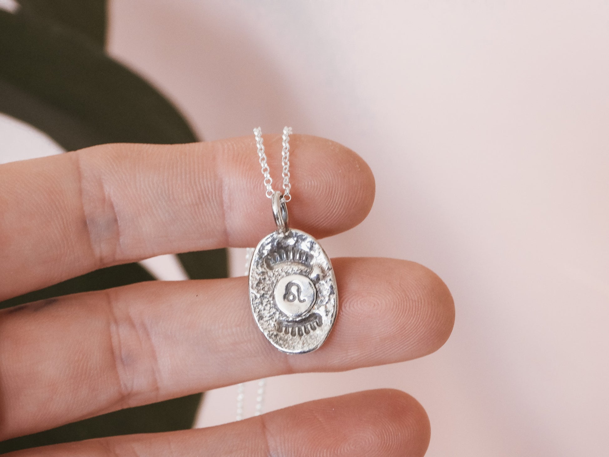 boho recycled sterling silver zodiac necklace with leo symbol