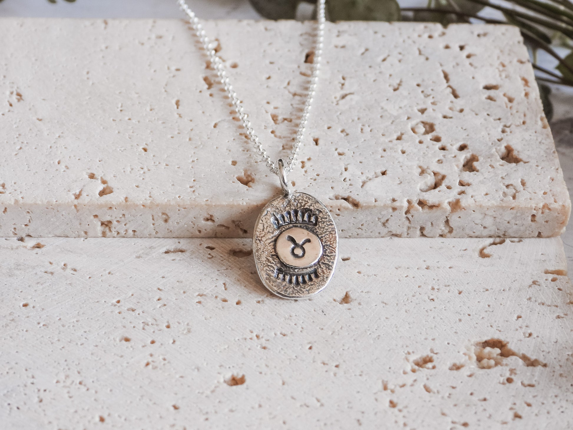 rustic Taurus star sign charm necklace