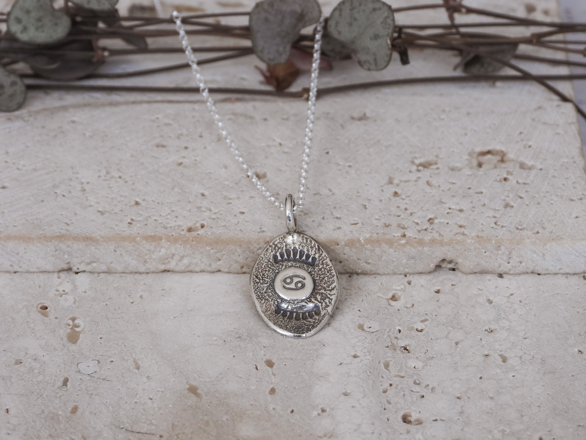 recycled sterling silver bohemian style cancer necklace
