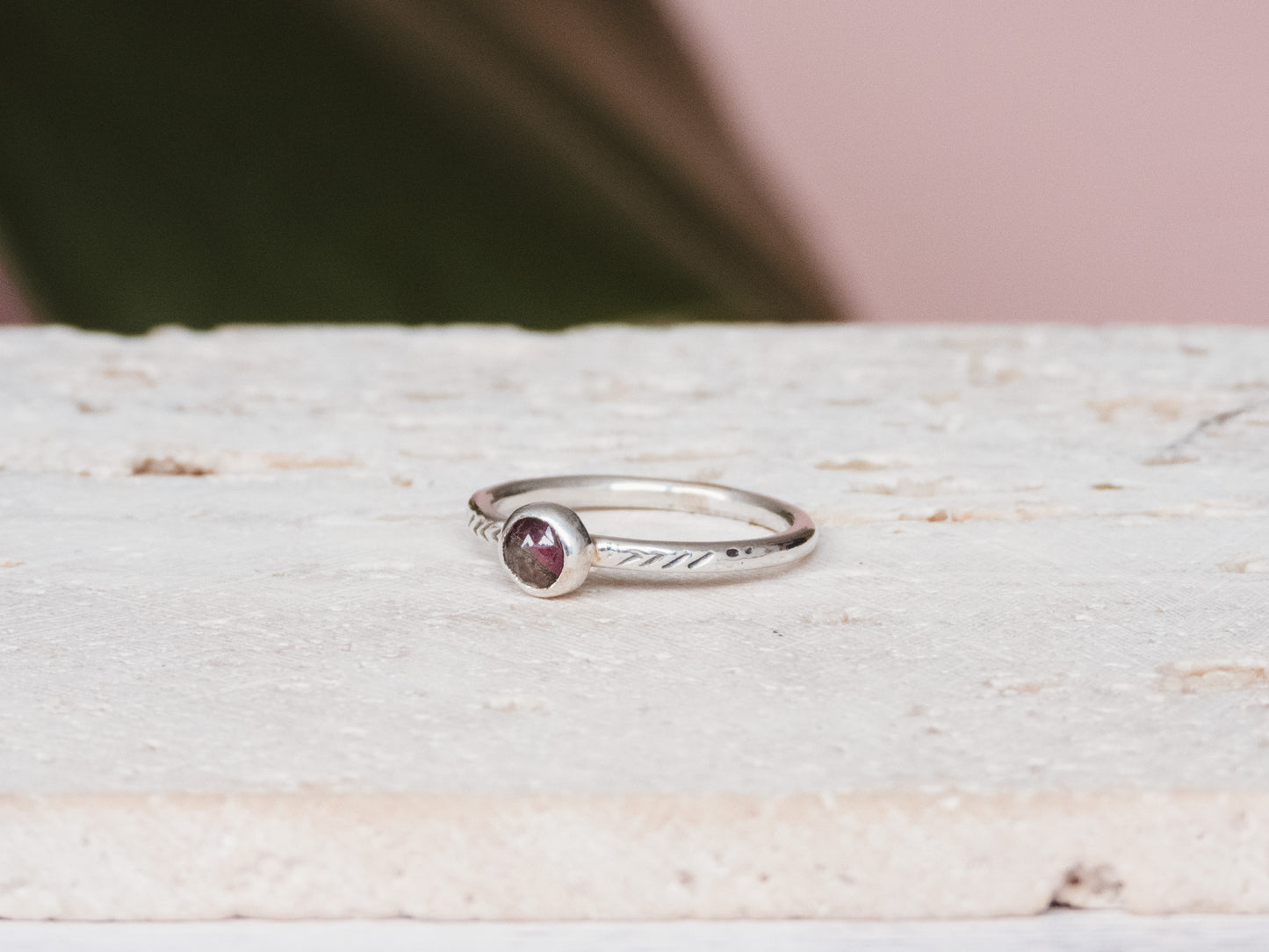 Dainty Pink Tourmaline Stacking Ring | Size L