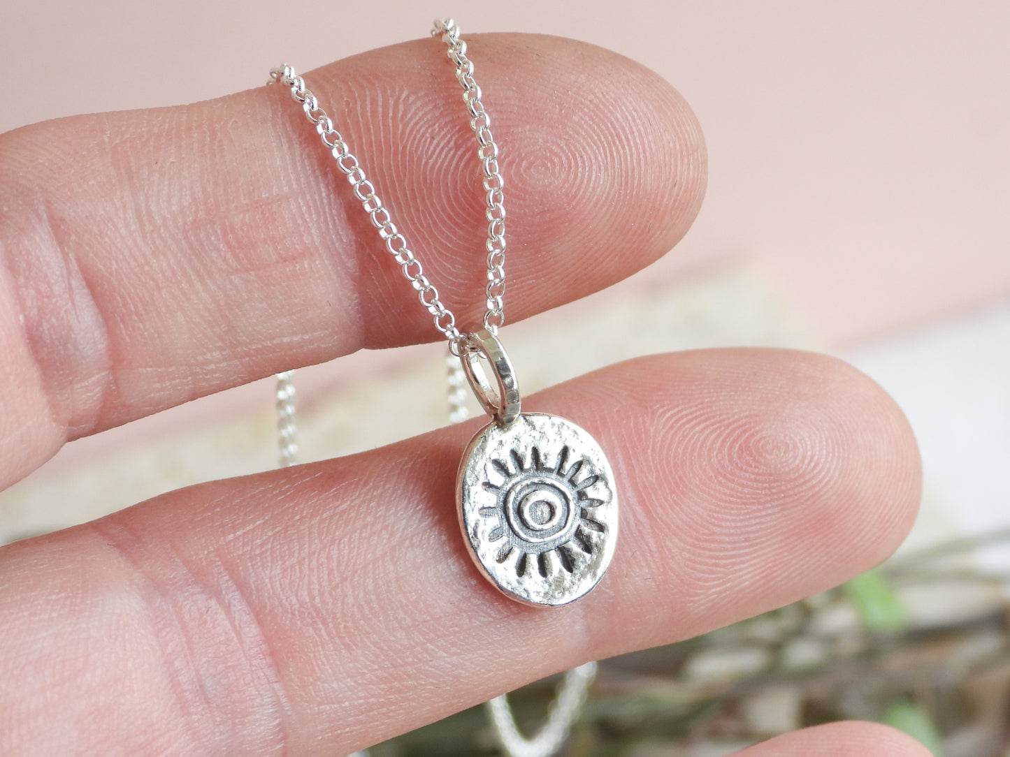 organic textured sun charm by Ula Jewellery
