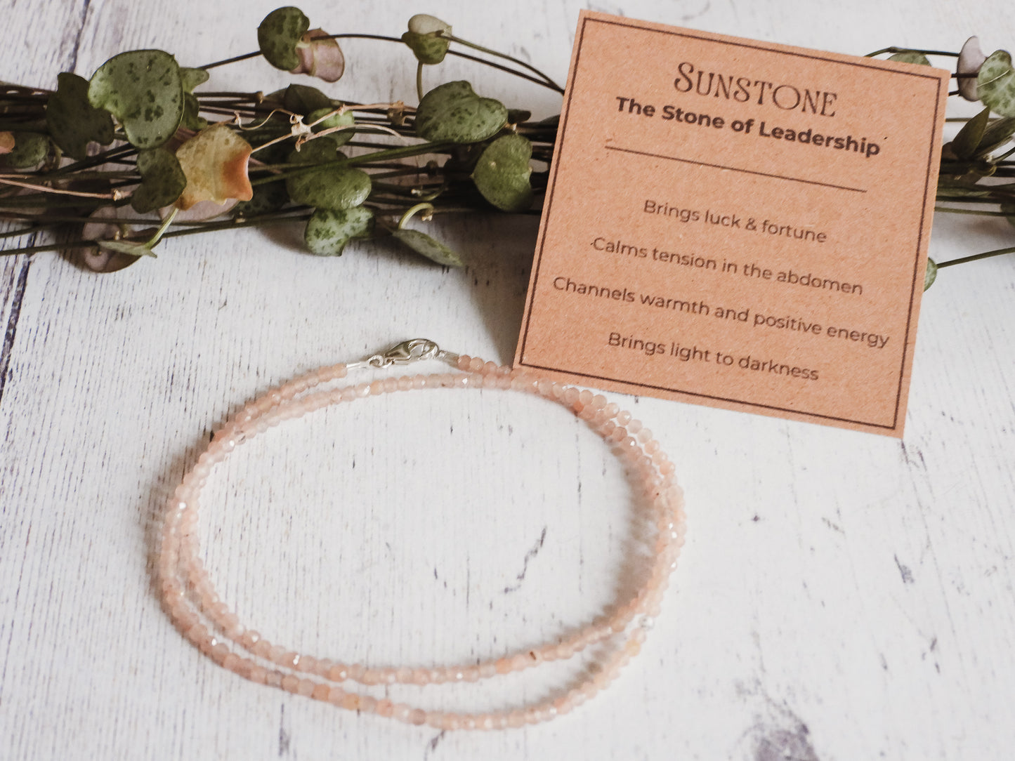 Dainty Sunstone "Leadership" Gemstone Necklace | Faceted Beads
