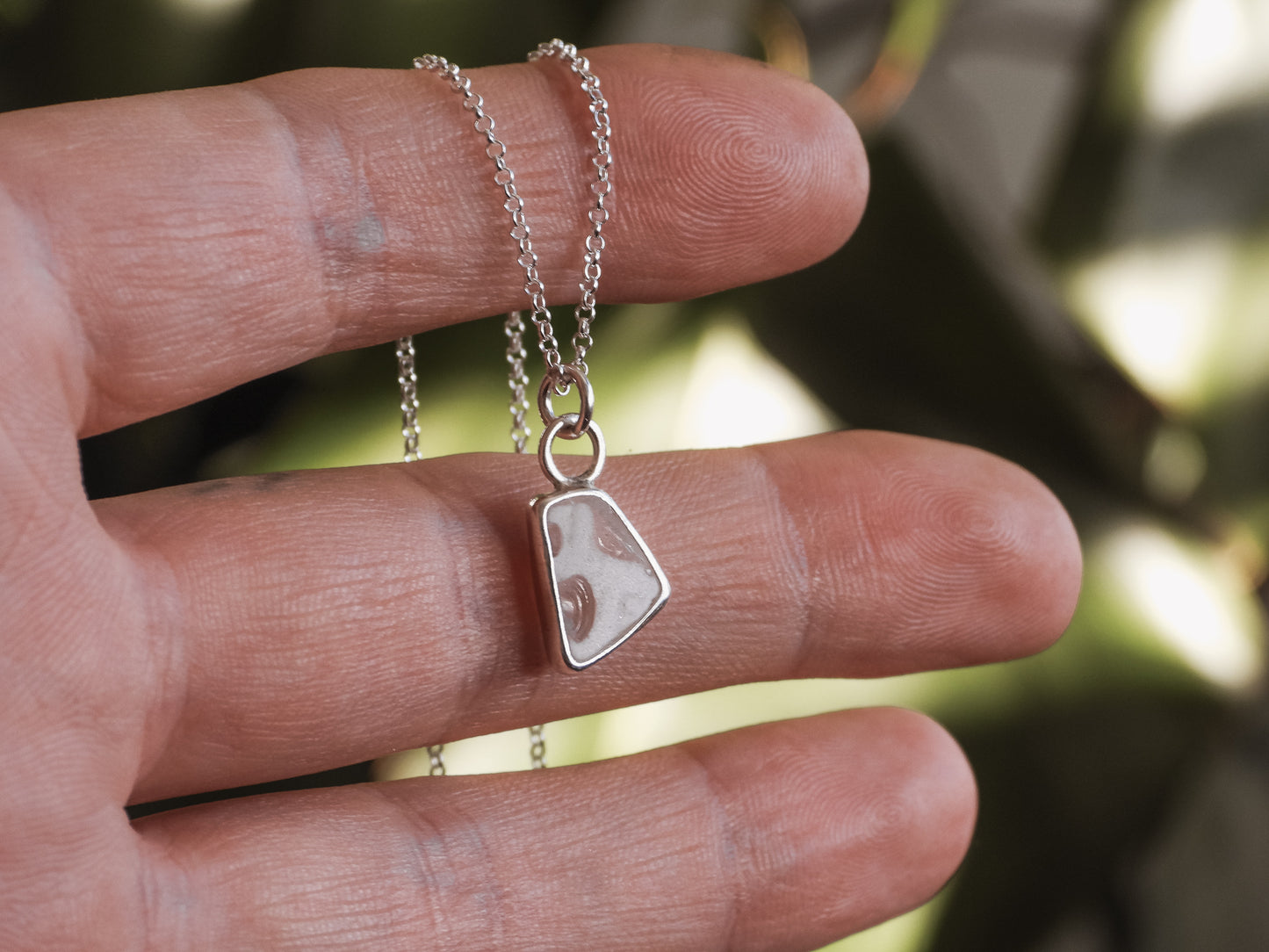 White & Clear Multi Cornish Seaglass Charm Necklace | Maenporth