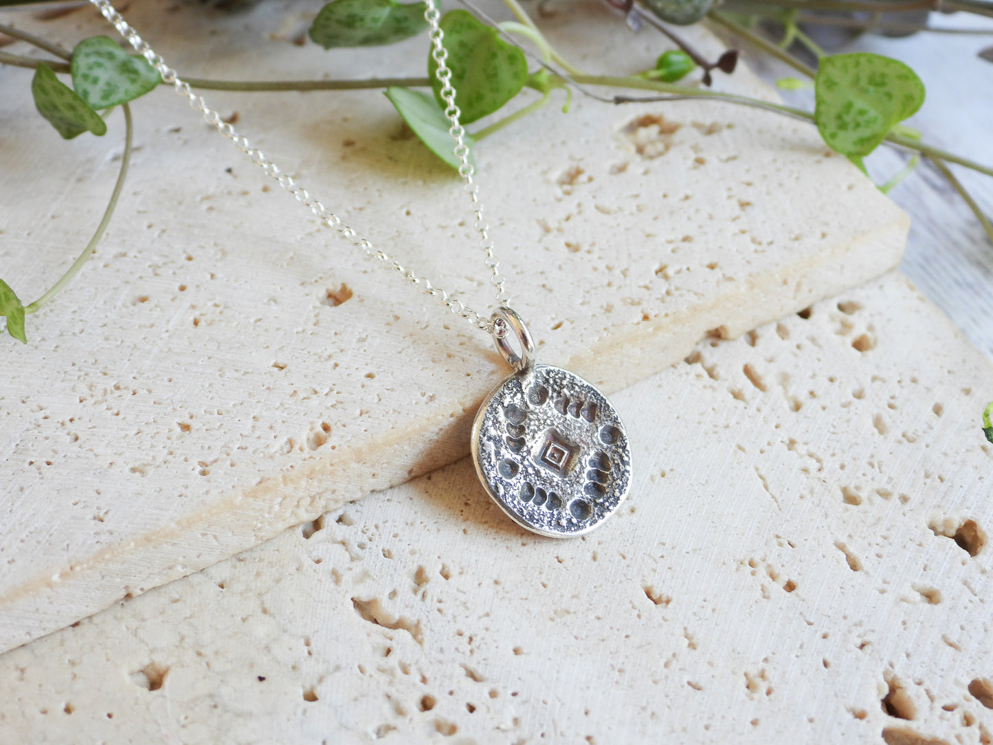 Rustic Aztec Stamped Charm Necklace | Recycled Silver 925