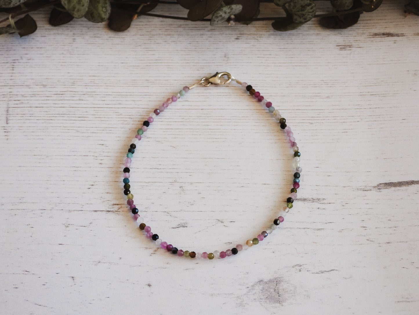 dainty stacking bracelet with 2mm tourmaline beads