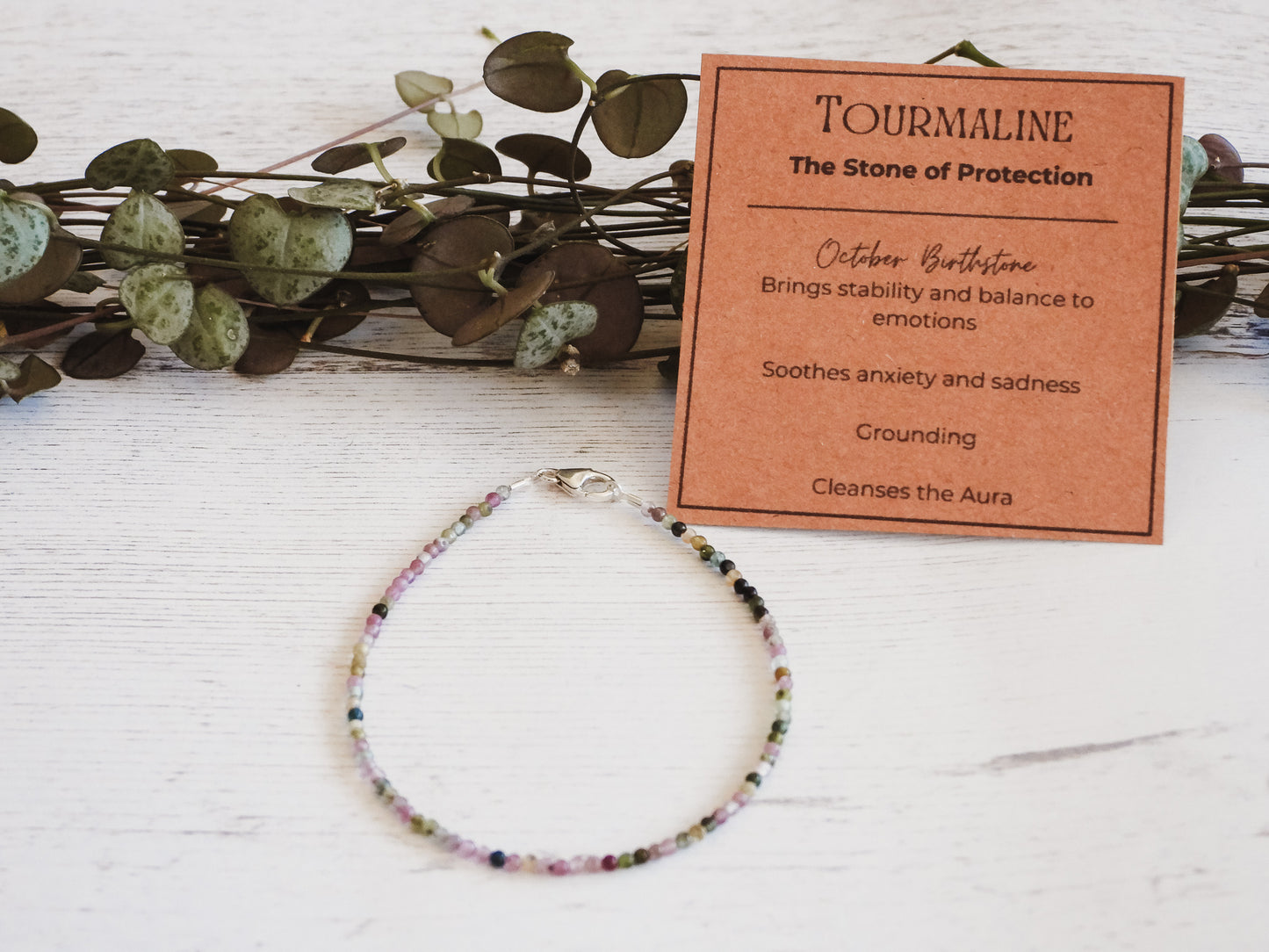October birthstone tourmaline 2mm gemstone stacking bracelet