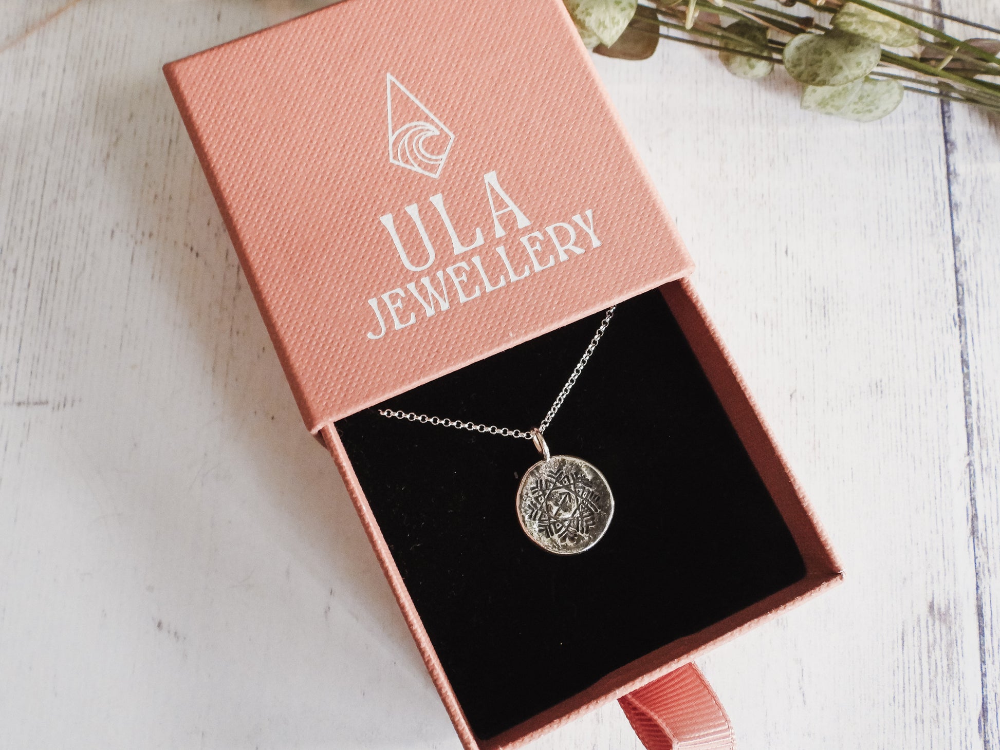 Ula Jewellery Cornwall rustic recycled silver star sign charm necklace