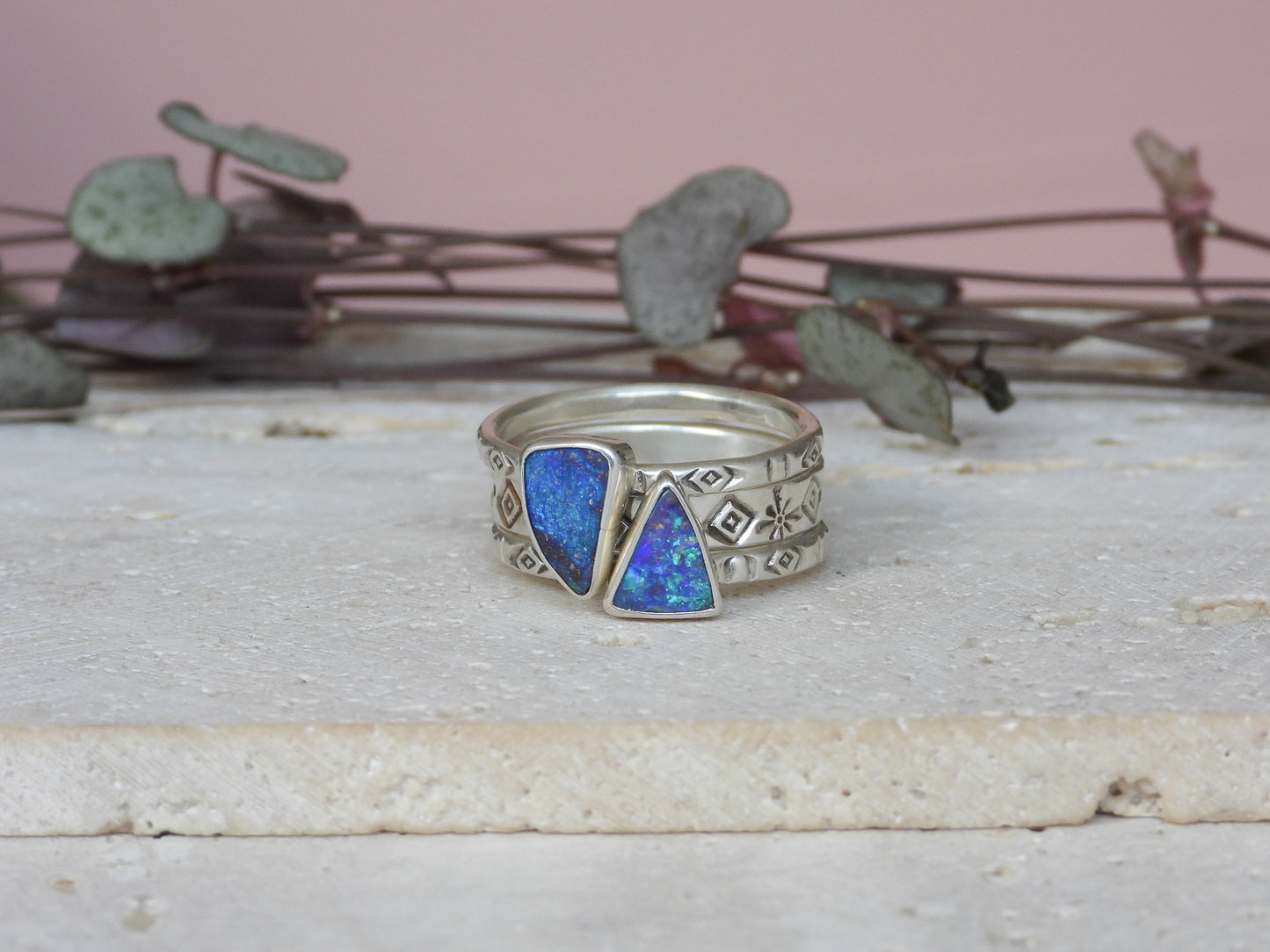 Multiway Boulder Opal Stacking Ring | Recycled Silver 925 | Size Q