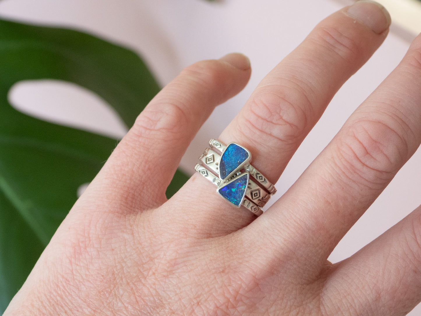 Multiway Boulder Opal Stacking Ring | Recycled Silver 925 | Size Q