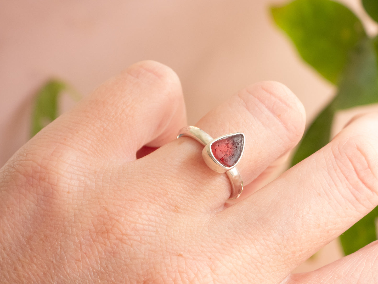 Rare Pink Seaglass Ring | Recycled silver 925 | Size O
