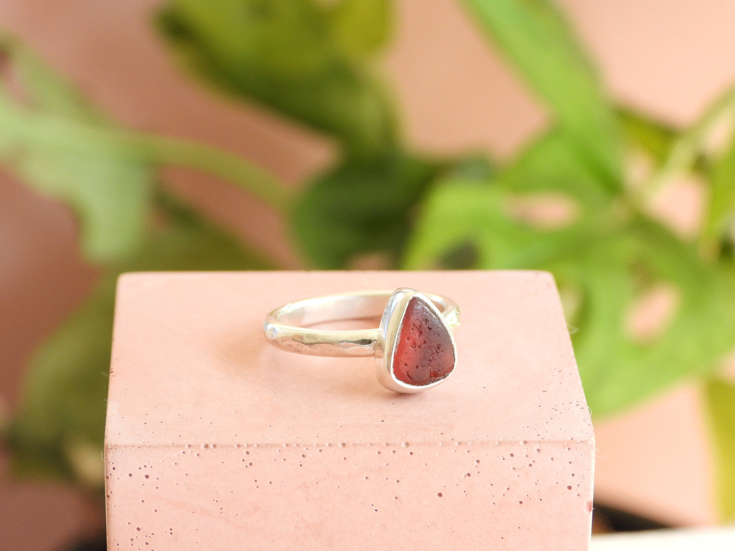 Rare Pink Seaglass Ring | Recycled silver 925 | Size O