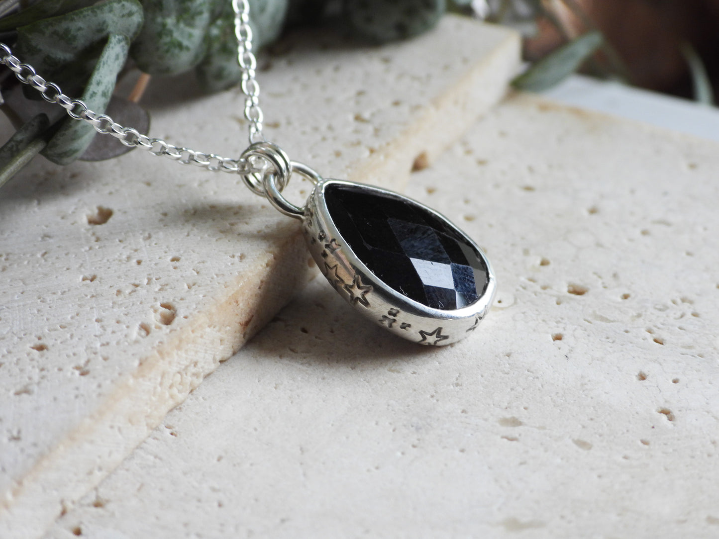Celestial "Steren" Black Tourmaline Charm Necklace | Stone of Protection | October Birthstone