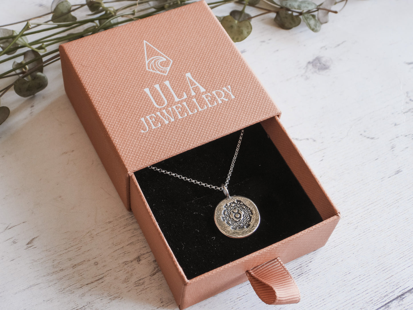 Ula Jewellery Cornwall recycled silver charm necklace
