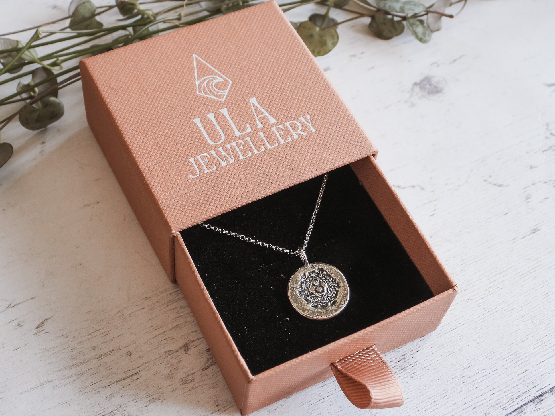 Ula Jewellery Cornwall recycled silver charm necklace