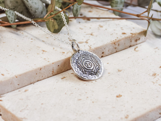 Rustic Cancer Star Sign Mandala Necklace | Recycled Silver 925