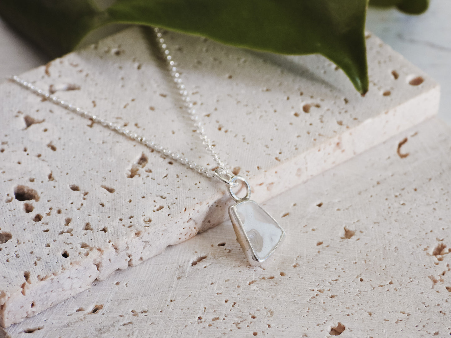 White & Clear Multi Cornish Seaglass Charm Necklace | Maenporth