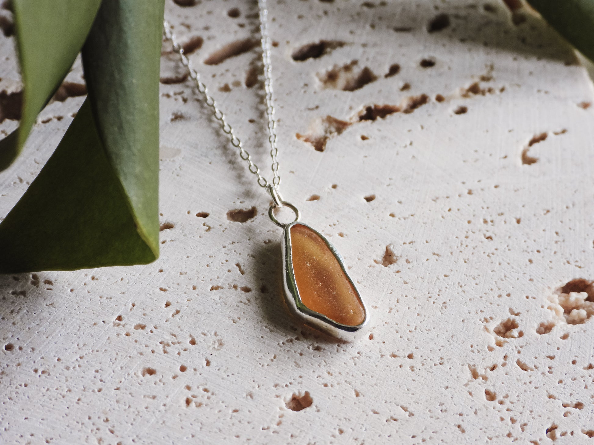 seaglass hunting Cornwall orange necklace