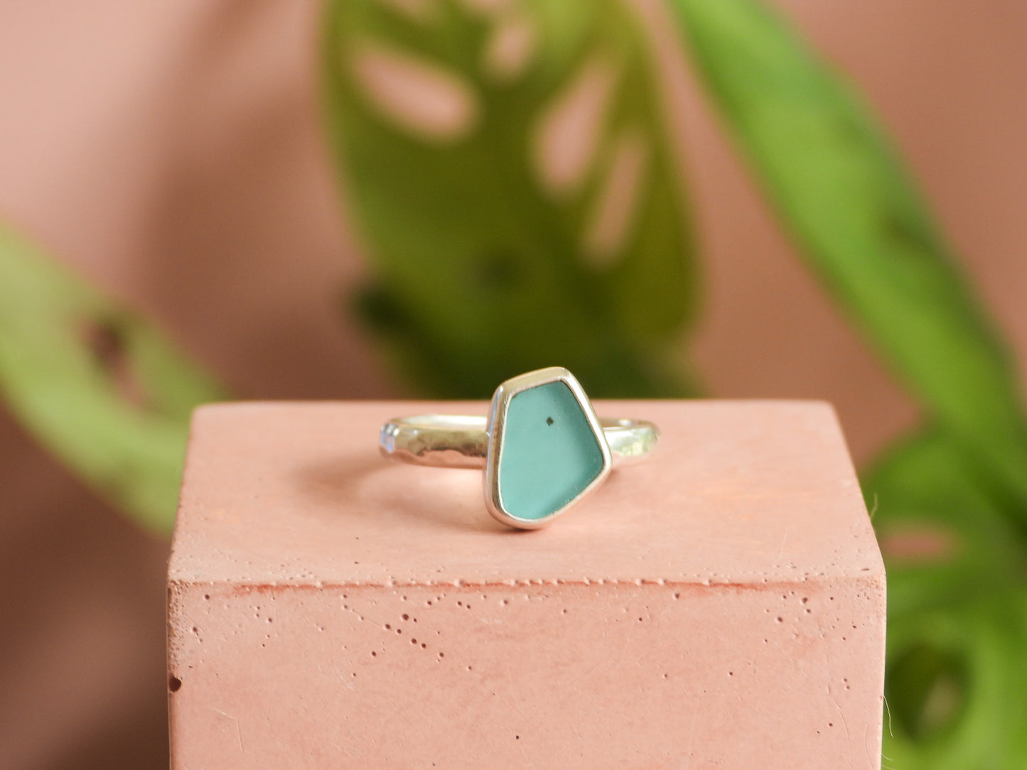 Ula Jewellery Cornwall turquoise seaglass stacking ring