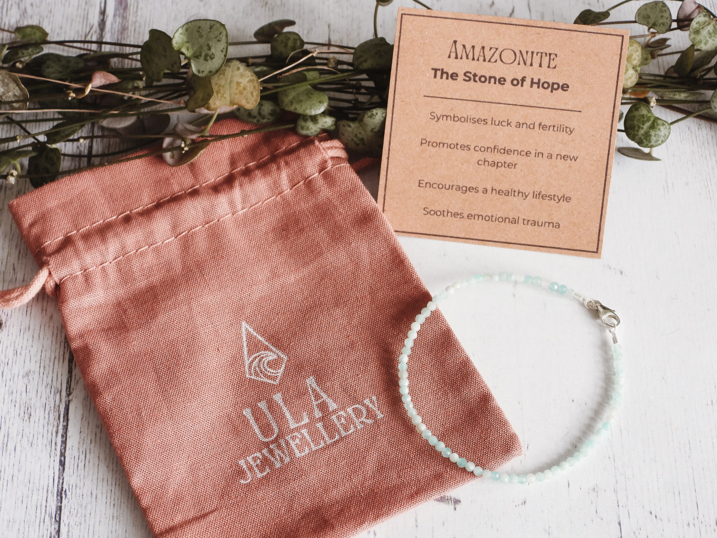 Ula Jewellery gift idea, custom amazonite gemstone bracelet