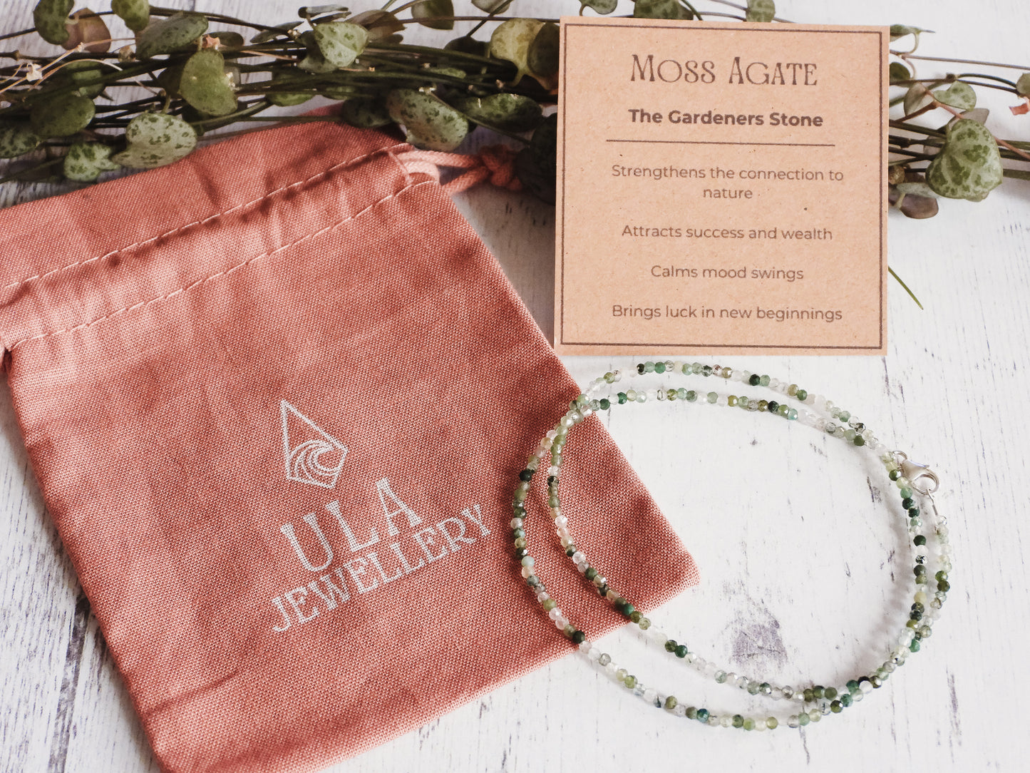 Dainty Moss Agate "Gardeners Stone" Gemstone Necklace | Faceted Beads