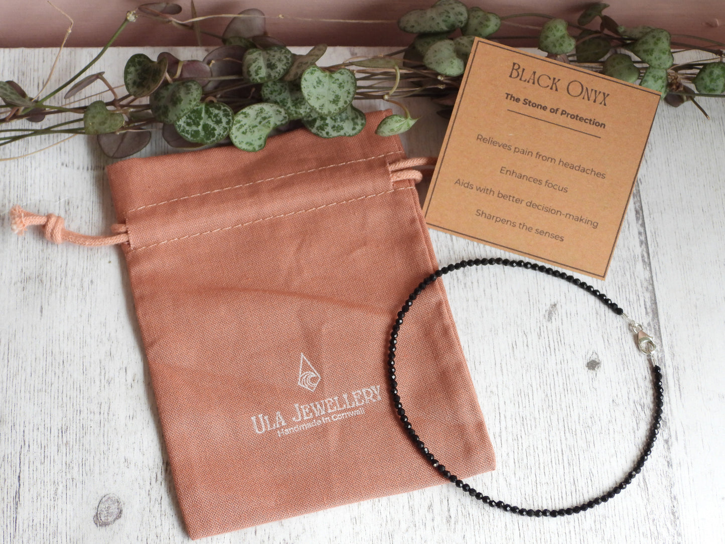 Dainty Black Onyx "Protection" Gemstone Anklet | Faceted Beads