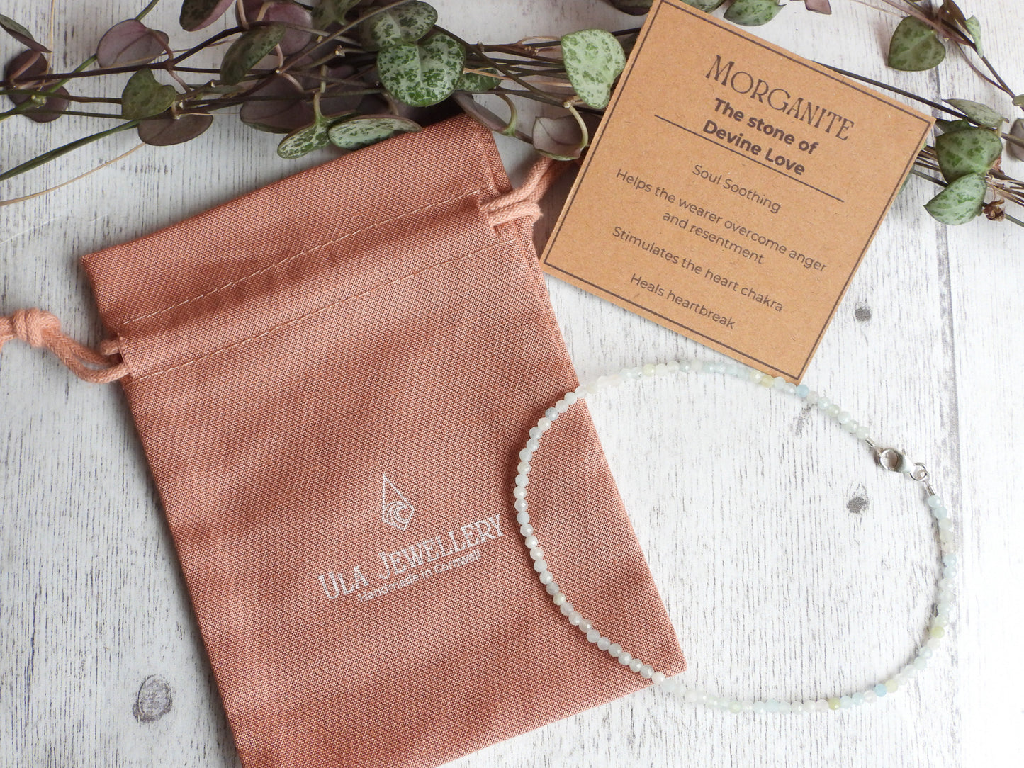 Dainty Morganite "Devine Love" Gemstone Anklet | Faceted Beads