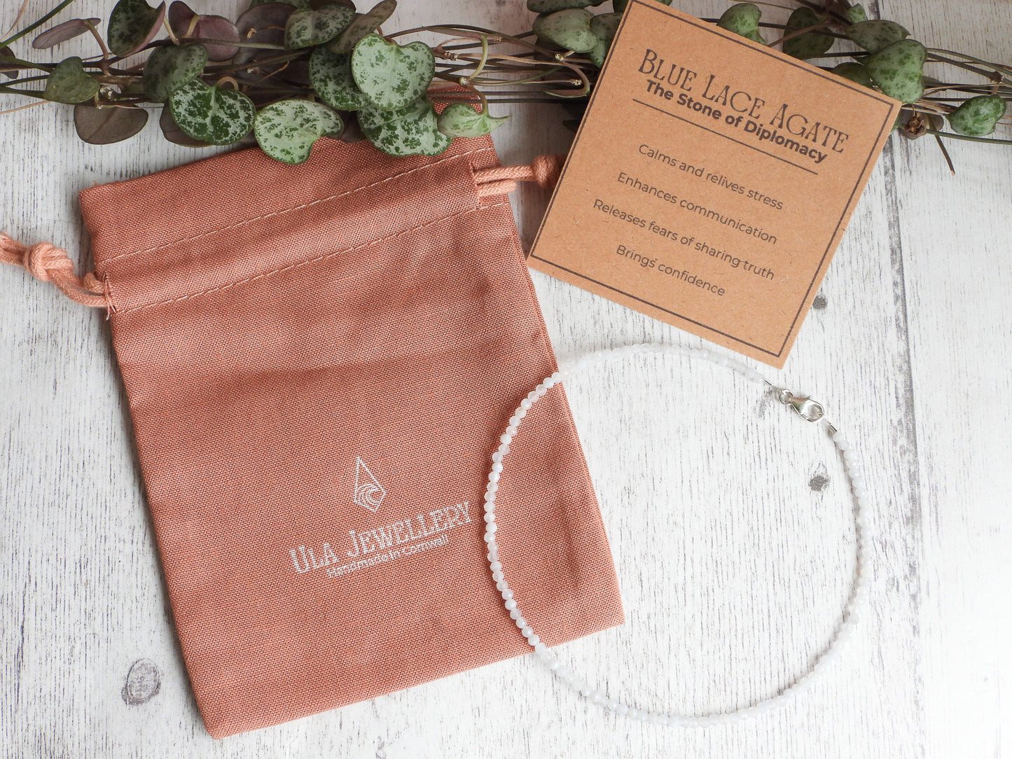 Dainty Blue Lace Agate "Diplomacy" Gemstone Anklet | Faceted Beads