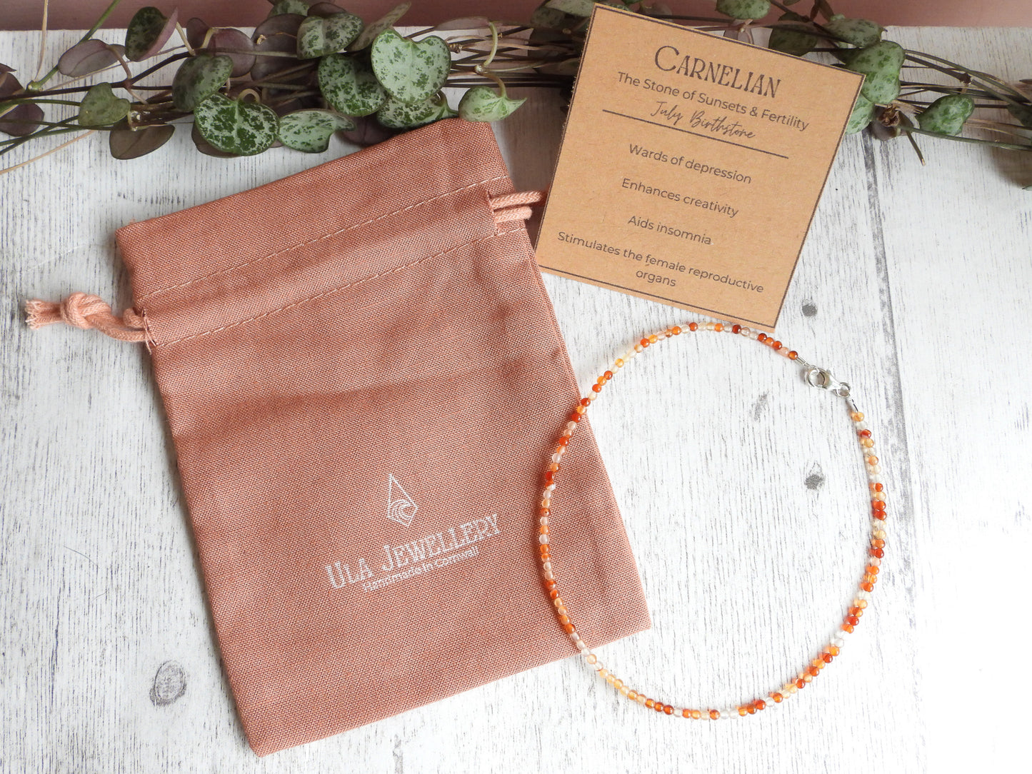 Dainty Carnelian "Fertility" Gemstone Anklet | July Birthstone | Round Beads