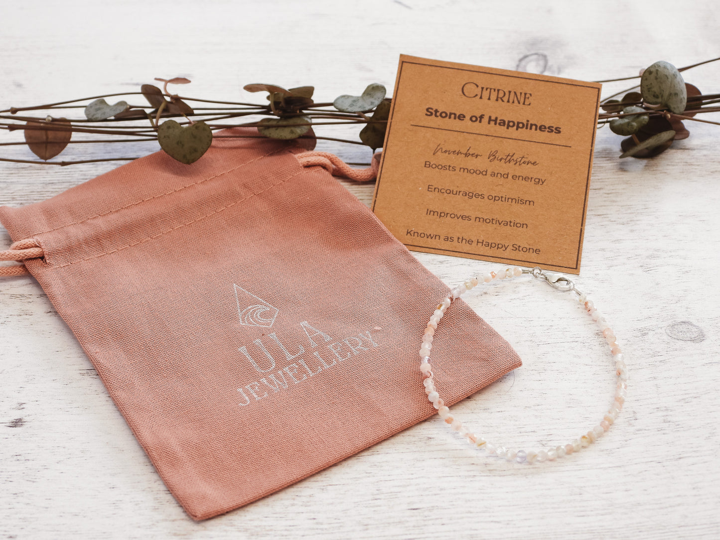 Dainty Citrine "Happiness" Gemstone Bracelet | November Birthstone | Faceted Beads