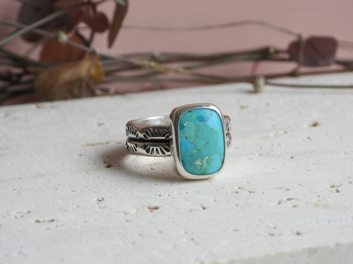 Bohemian Style Turquoise Ring | Size O | Handmade in Cornwall