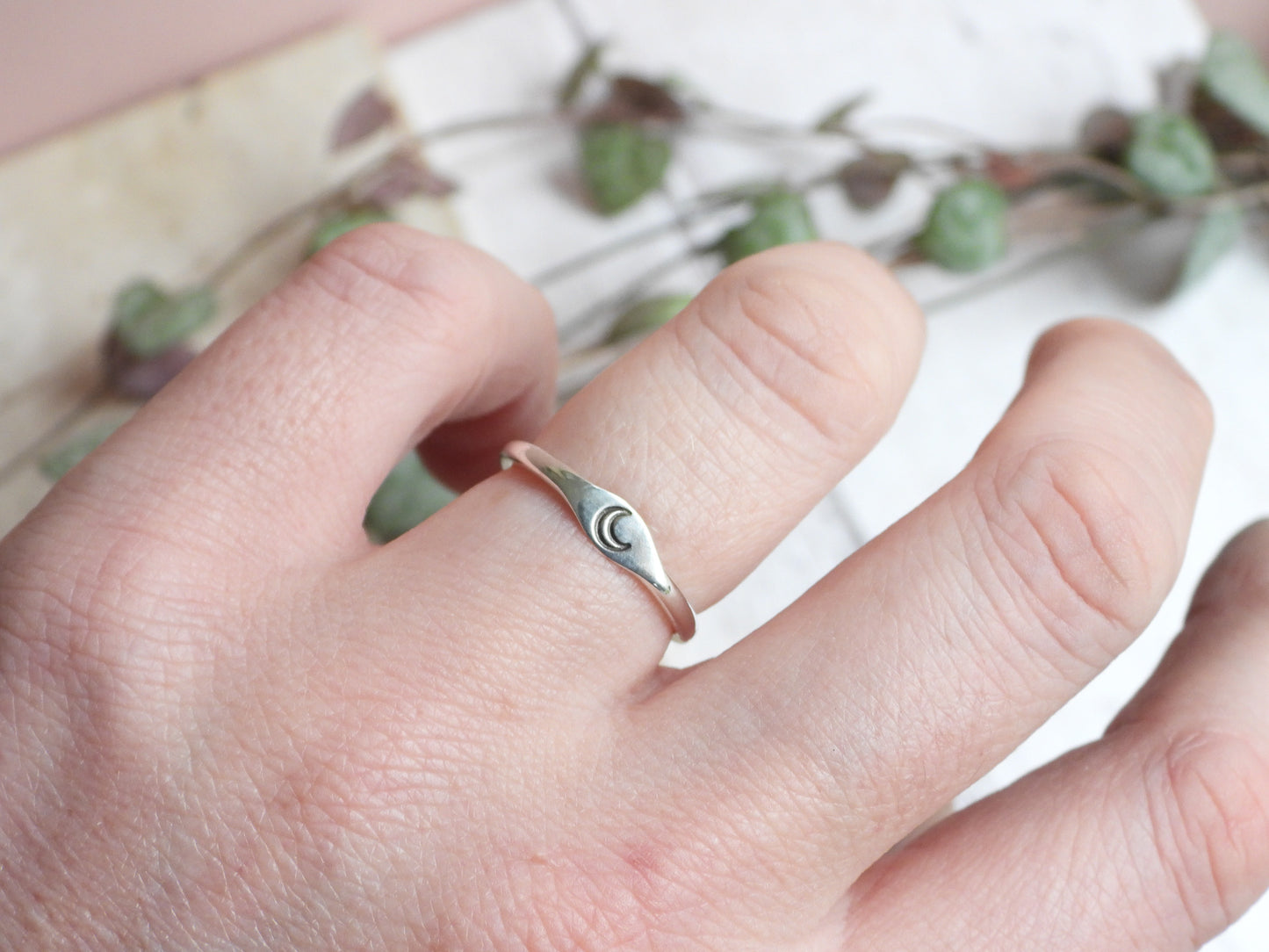 Dainty Crescent Moon Stacking Ring | Recycled Sterling Silver