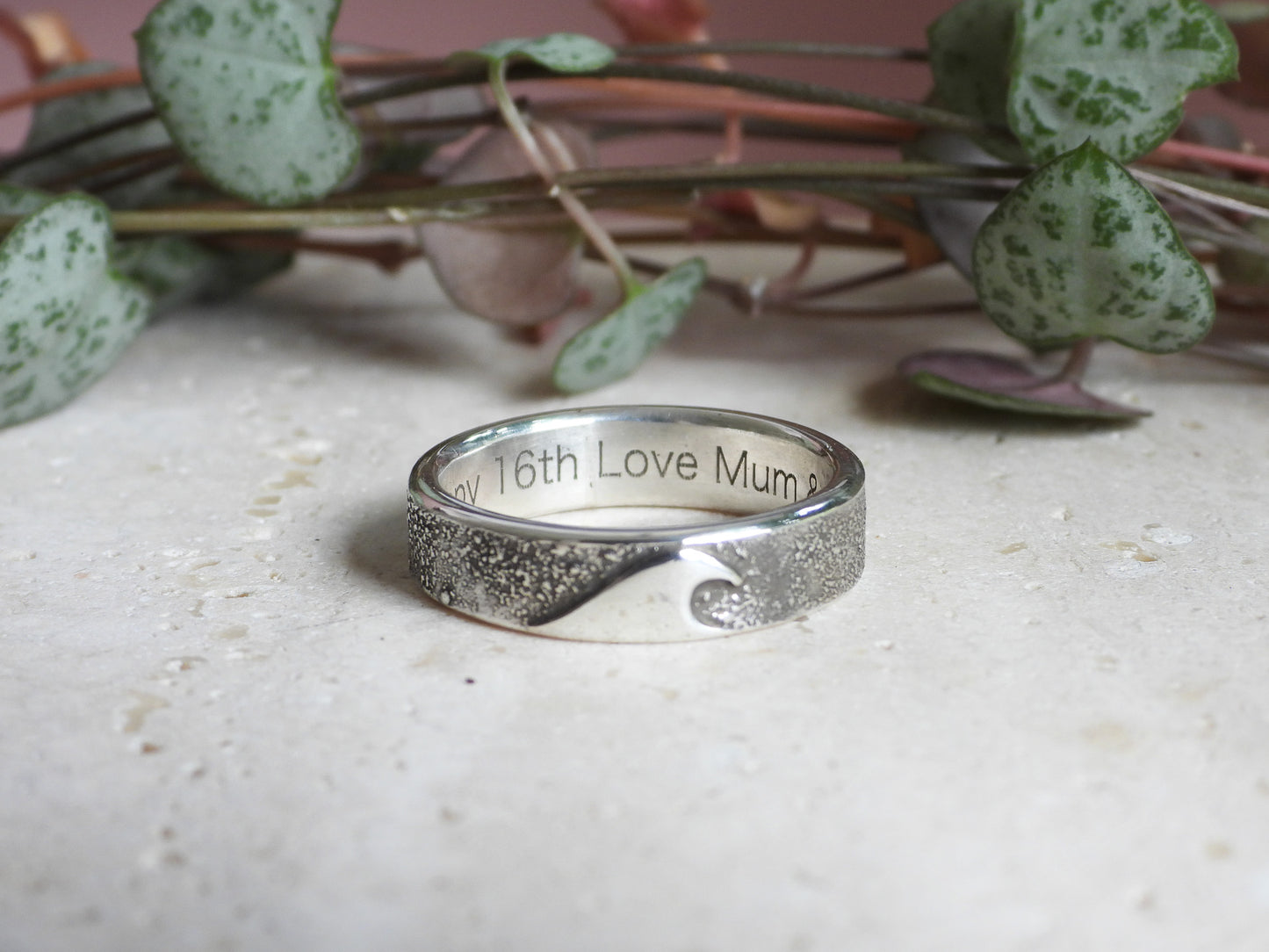 Rustic Wave Ring | Recycled Sterling Silver | Personalised Engraving Option