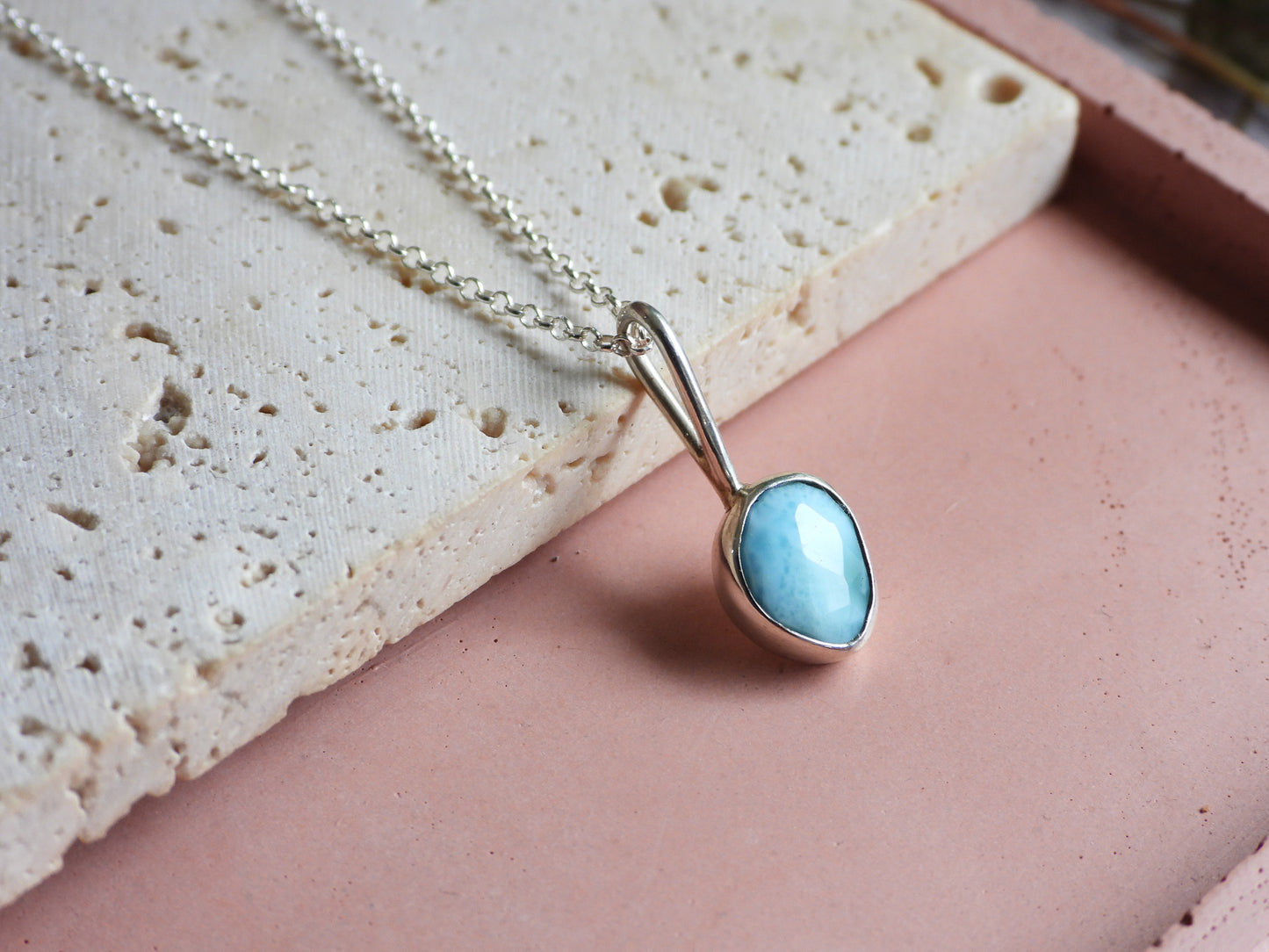 Dainty Larimar & Wave Charm Necklace | Morvoren Collection