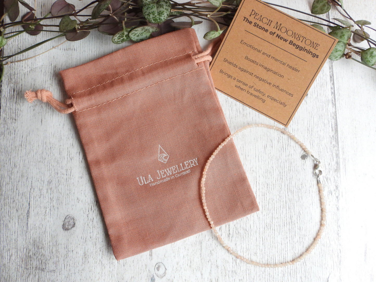 Dainty Peach Moonstone "New Beginnings" Gemstone Anklet | Faceted Beads