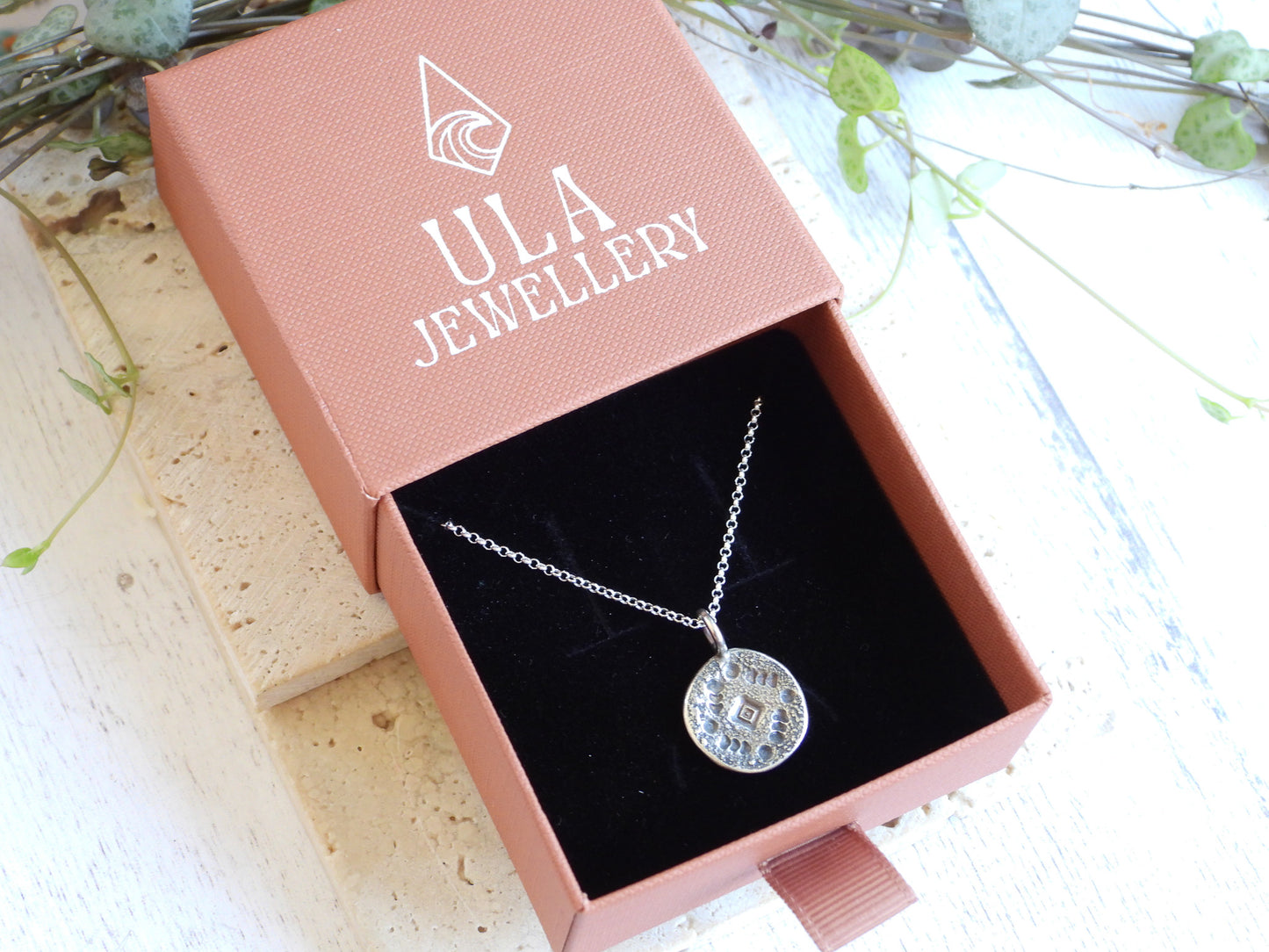 Rustic Aztec Stamped Charm Necklace | Recycled Silver 925