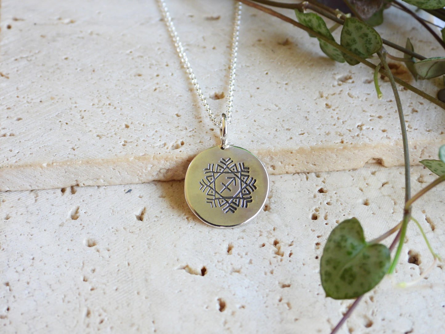Rustic Sagittarius Star Sign Mandala Necklace | Recycled Silver 925