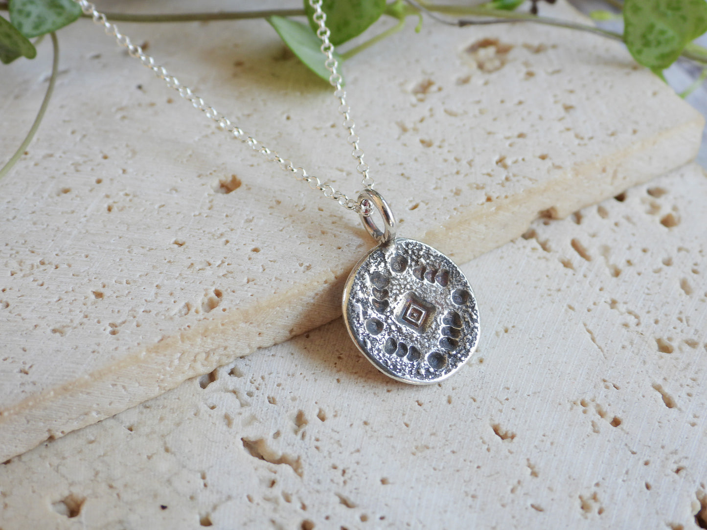 Rustic Aztec Stamped Charm Necklace | Recycled Silver 925