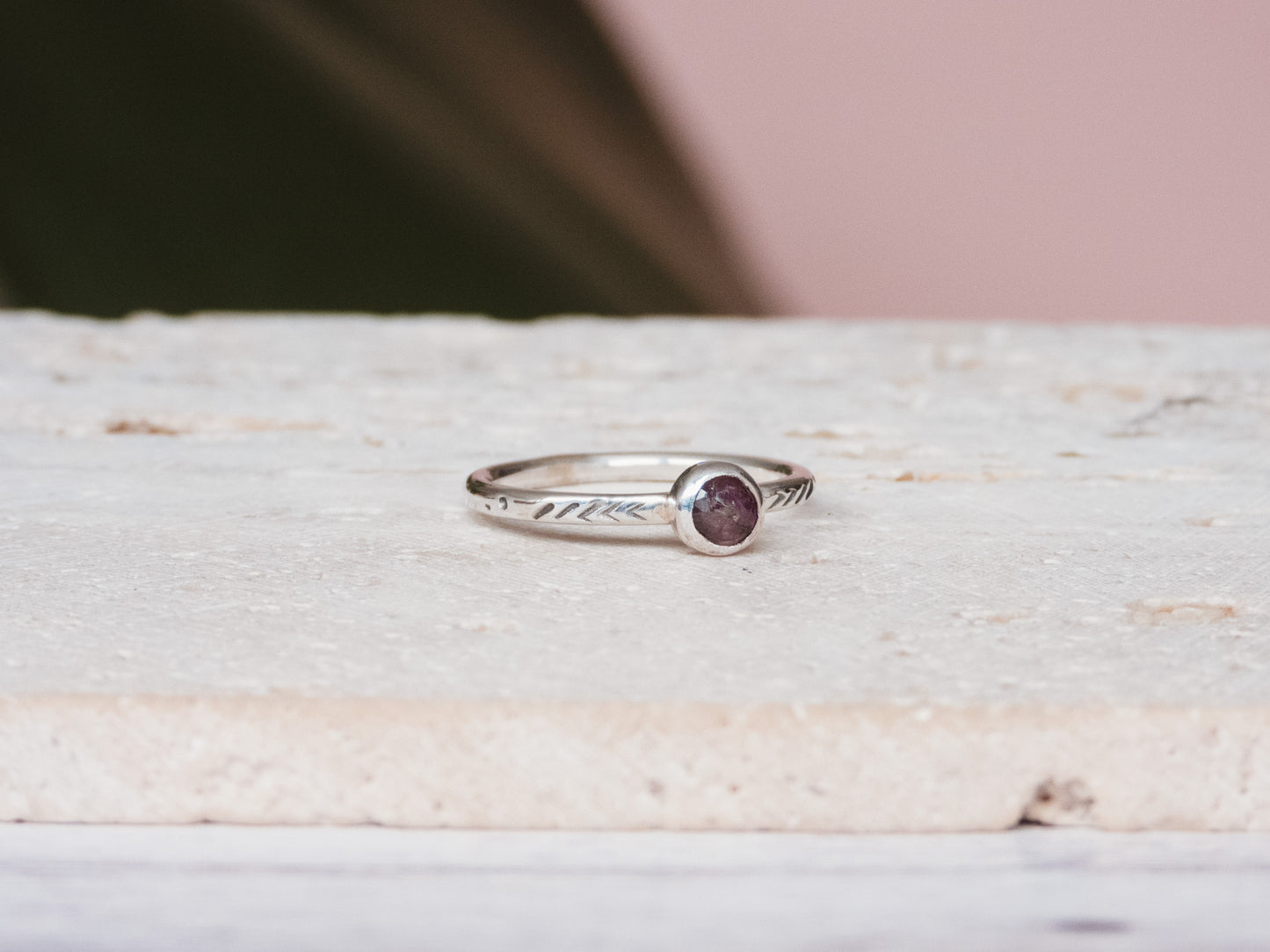 Dainty Pink Tourmaline Stacking Ring | Size L