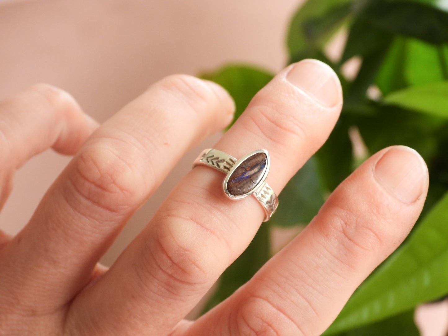 Australian Boulder Opal Boho Ring | Recycled Silver 925 | Size M