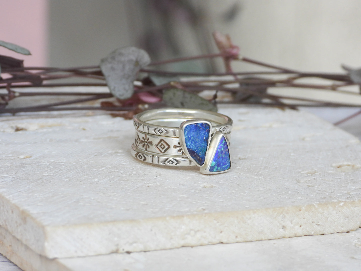 Multiway Boulder Opal Stacking Ring | Recycled Silver 925 | Size Q