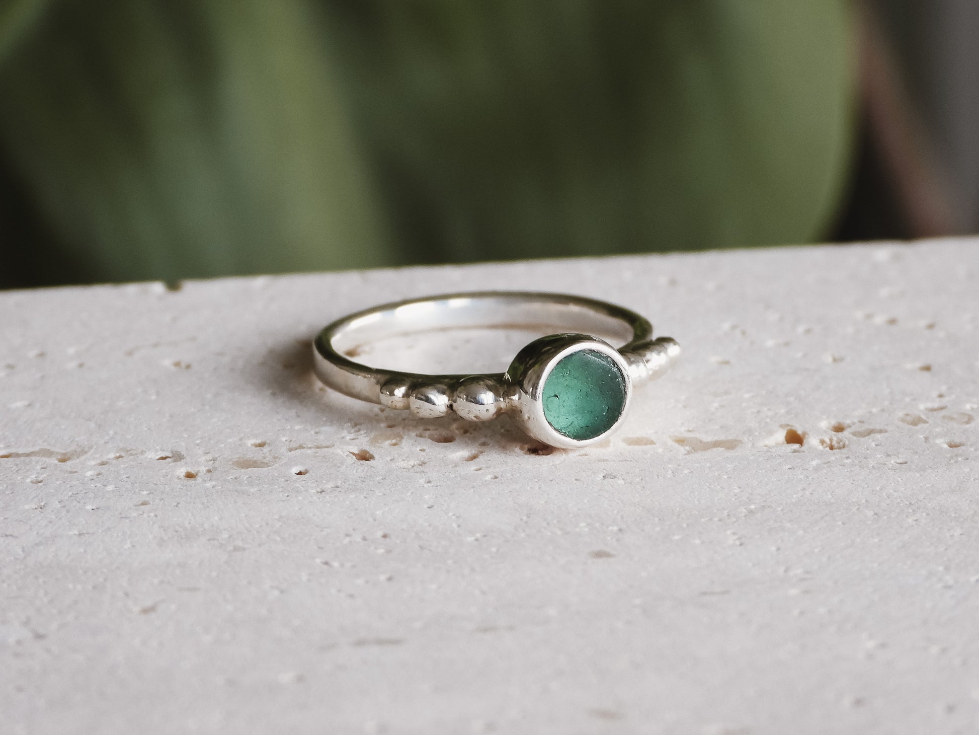 teal seaglass unique cornish seaglass ring