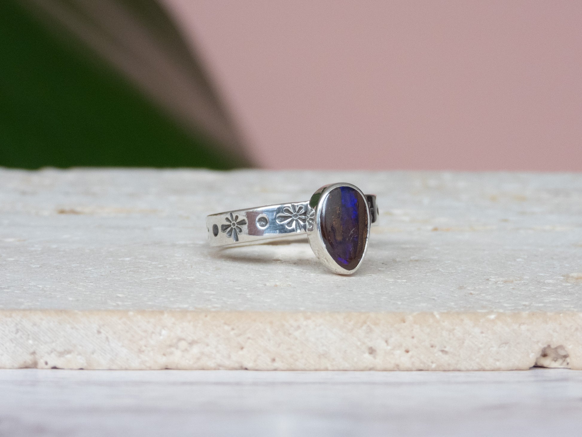 unique handmade Australian boulder opal ring