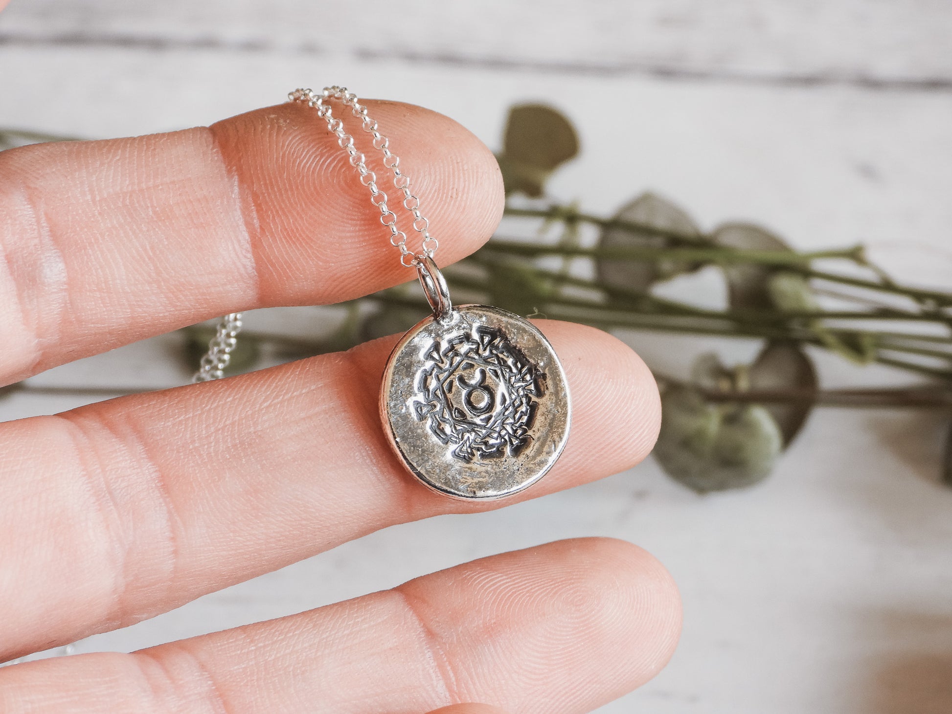 unique recycled silver 925 taurus symbol necklace